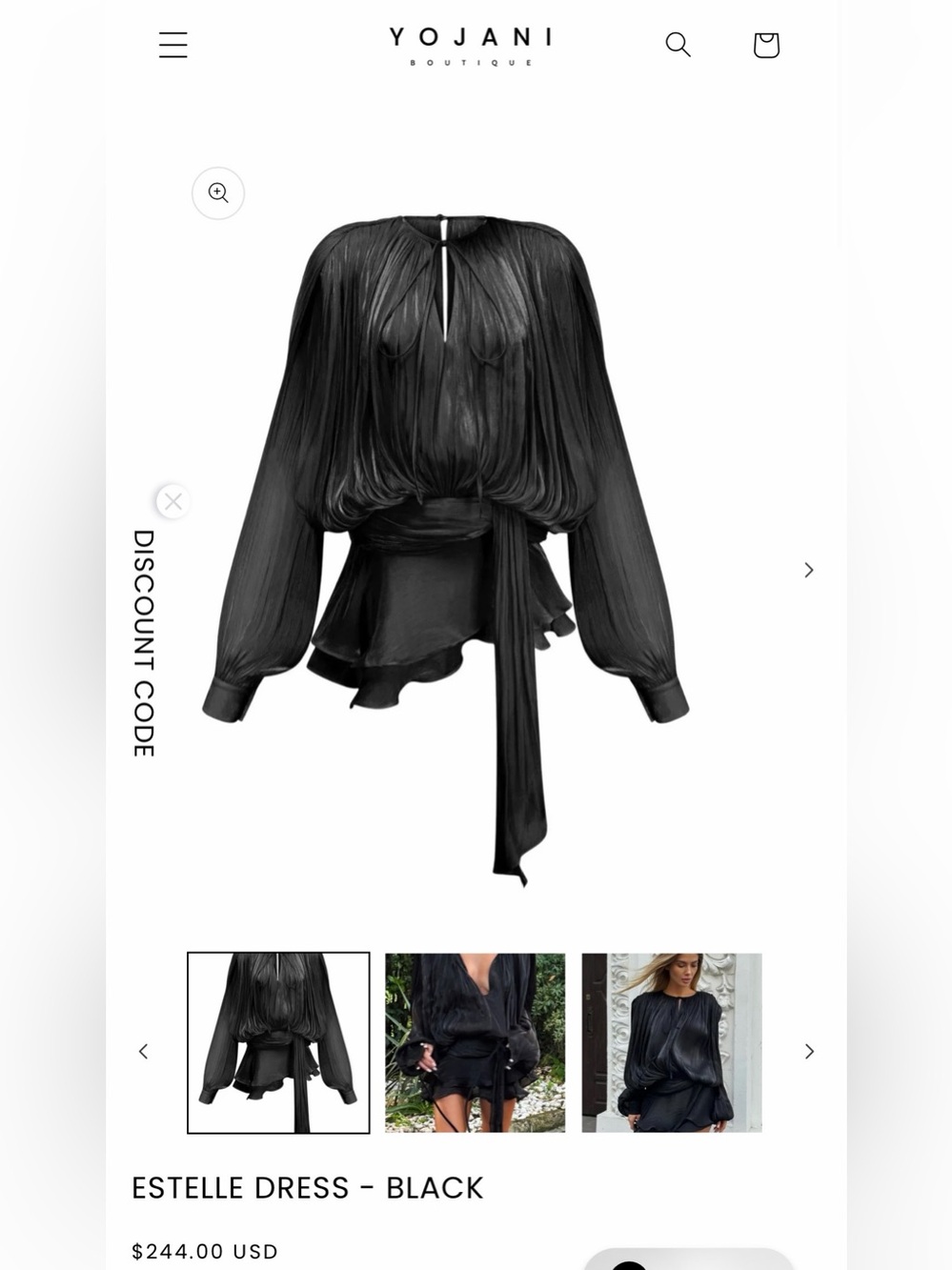 Yojani Estelle Black Pleated Long-Sleeve Top
